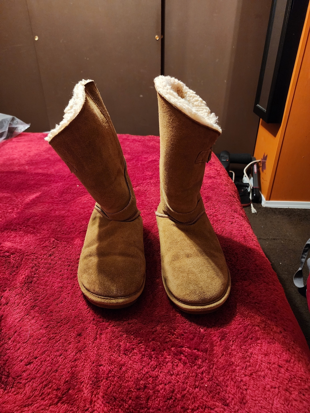Bearpaw Women's Tan Faux-Shearling Lined Suede Boots